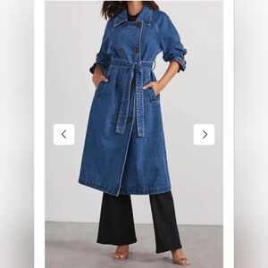 A Peach Women's Double-breasted Strappy Denim Trench Coat SZ S